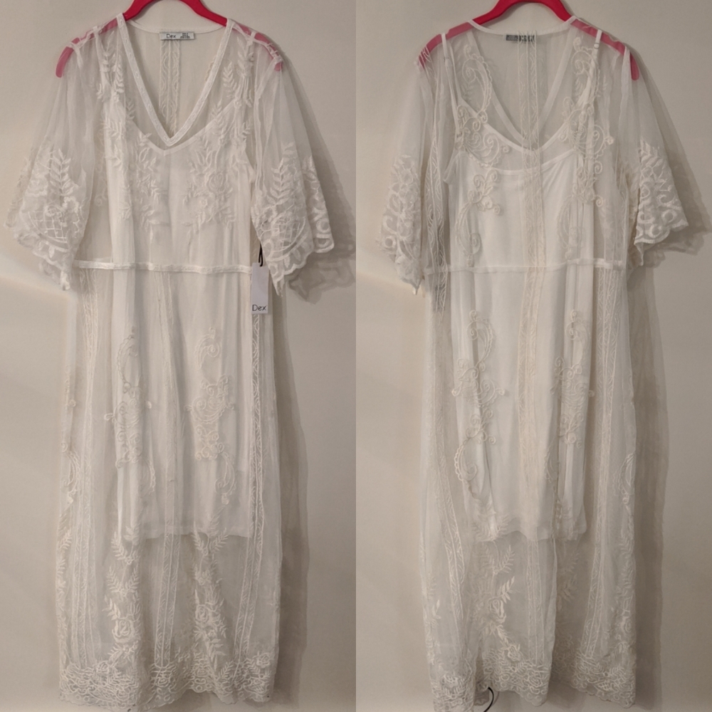 Dex Embroidered Lace Overlay Slip Dress